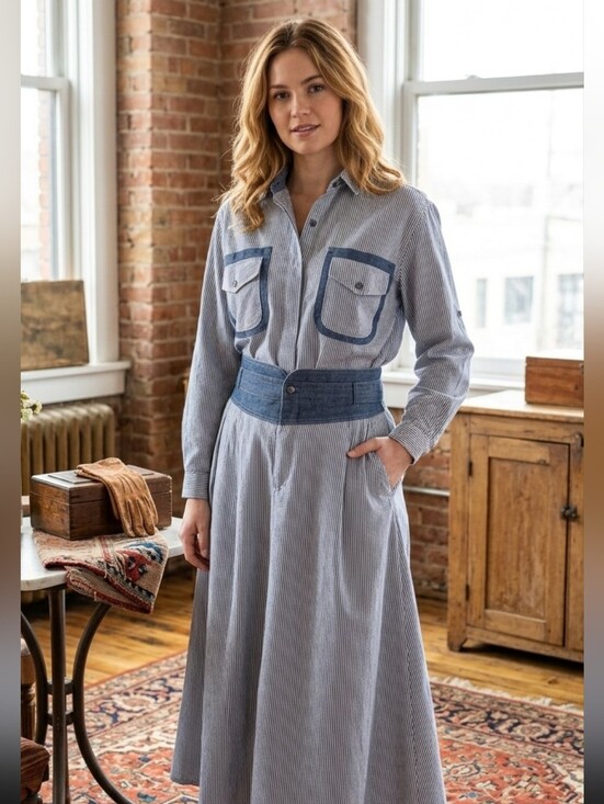 Chaus Sport Dresses & Skirts - Vintage Chaussport Cotton Pinstripe Skirt Set L Western Utility Boho